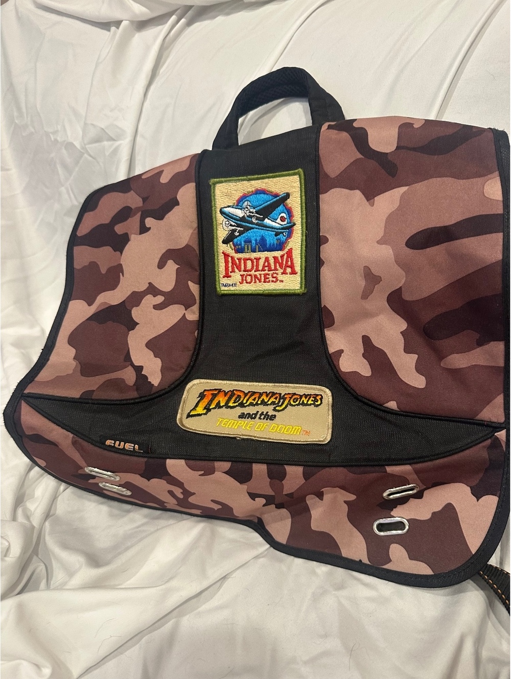 Custom Vintage Indian Jones Disney patches camo messenger bag OAK